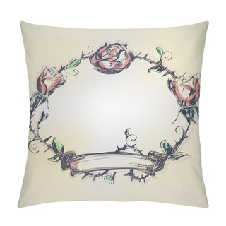 Personality  Vintage Frame With Roses And Thorns Pillow Covers