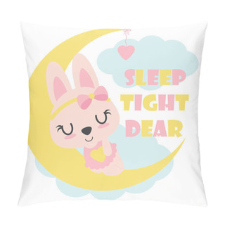Personality  Cute Baby Bunny Sleeps On Moon Vector Cartoon Illustration For Kid T Shirt Design Pillow Covers
