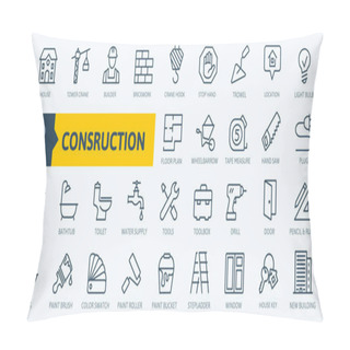 Personality  Outline Web Icons Set - Construction, Home Repair Tools. Thin Line Web Icons Collection. Simple Vector Illustration. Pillow Covers