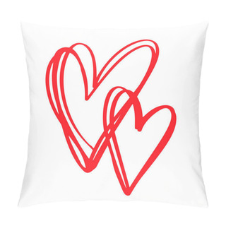 Personality  Couple Red Vector Valentines Day Hand Drawn Calligraphic Hearts. Holiday Design Element. Icon Love Decor For Web, Wedding And Print. Isolated Calligraphy Lettering Illustration Pillow Covers