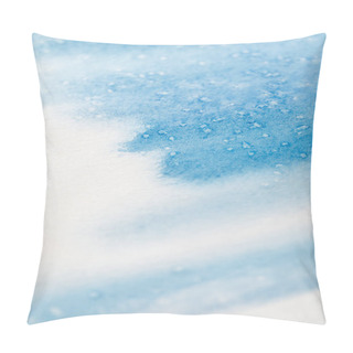 Personality  Close Up View Of Blue Watercolor Paint Brushstrokes With Dots On White Background  Pillow Covers