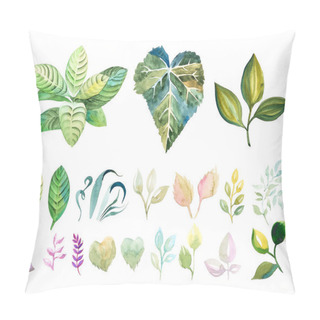 Personality  Set Of Watercolor Leaves Isolated On White Background. Pillow Covers