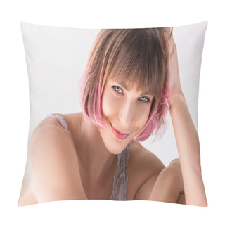 Personality  Young Woman With Pink Hair Pillow Covers