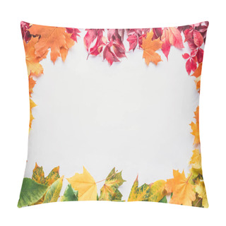 Personality  Top View Of Colored Frame Of Maple Leaves Isolated On White, Autumn Background Pillow Covers