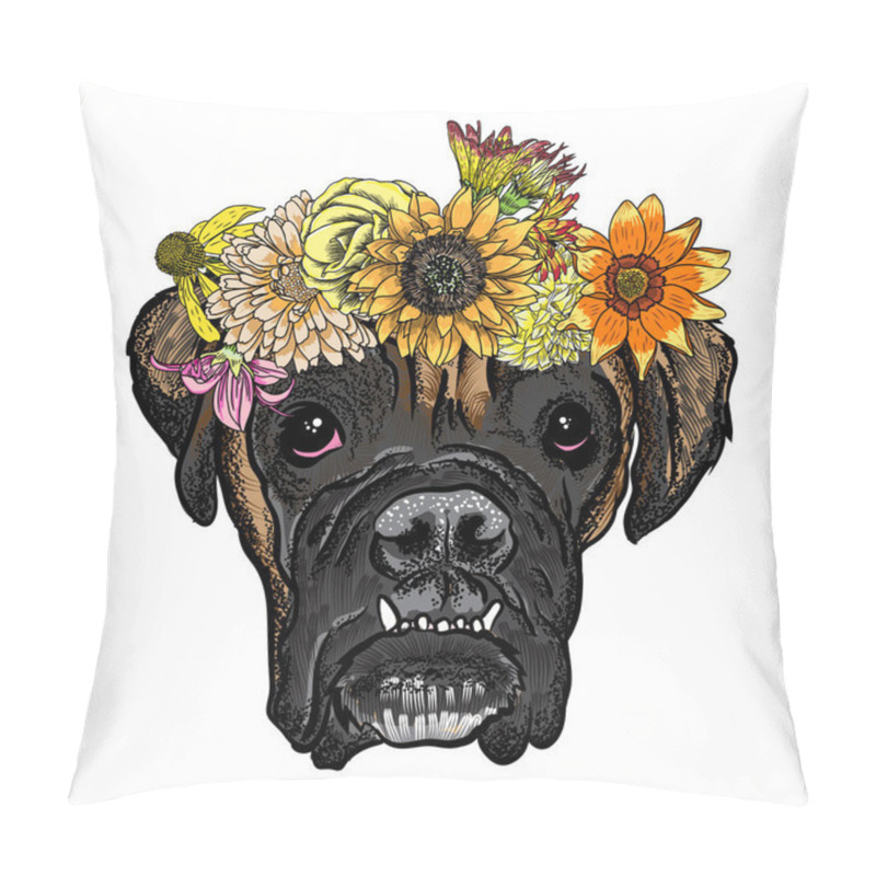 Personality  Boxer puppy in the exotic flowers pillow covers