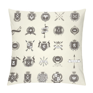 Personality  Set Of Heraldic Blazon, Coat Of Arms Knight And Chivalry Emblems, Shield Crest  Heraldry Vector Pillow Covers