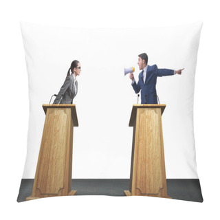 Personality  Man Businessman Making Speech At Rostrum In Business Concept Pillow Covers