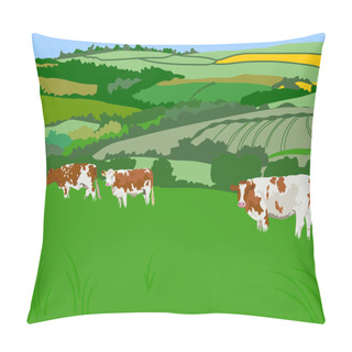 Personality  Grazing Cows On The Farm Pillow Covers
