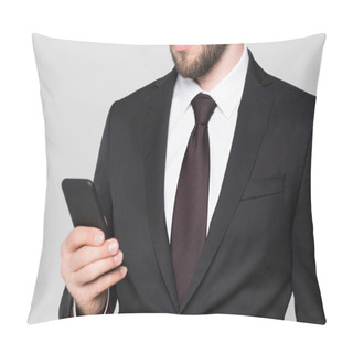 Personality  Businessman Looking At Smartphone Pillow Covers