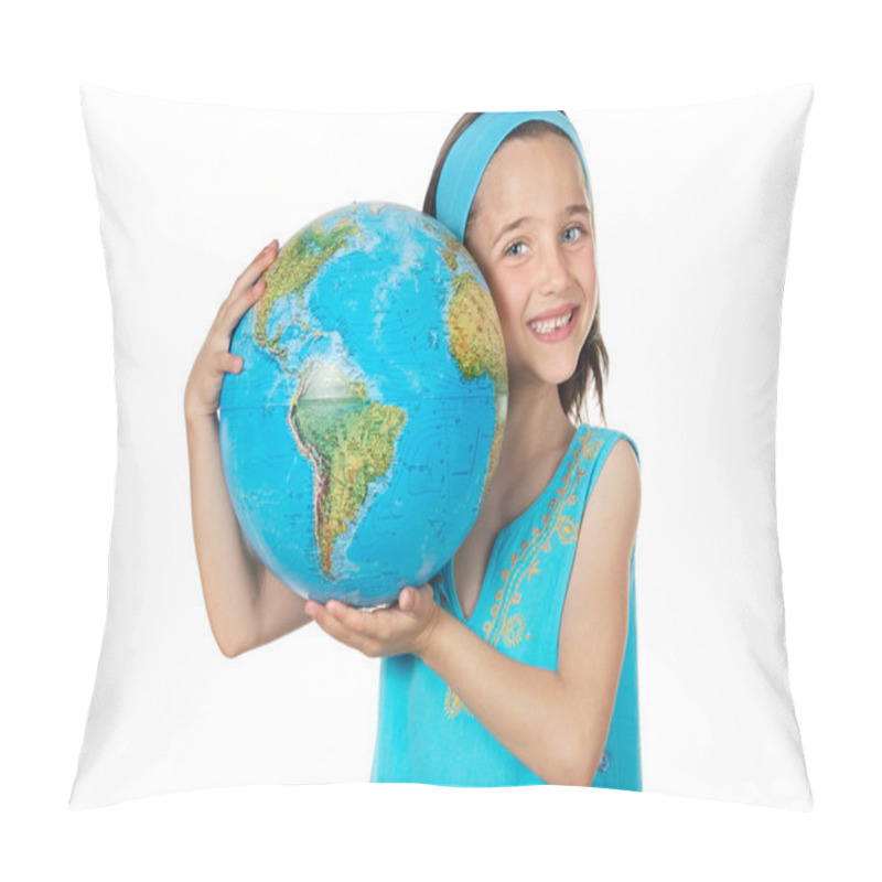 Personality  Girl with a globe of the world pillow covers