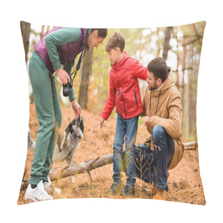 Personality  Happy Family With Dog In Forest Pillow Covers