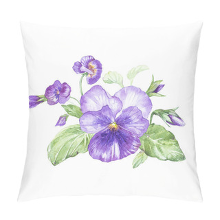 Personality  Illustration In Watercolor Of Pansy Flower. Floral Card With Flowers. Botanical Illustration. Pillow Covers