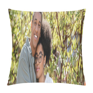 Personality  Cheerful African American Couple Looking At Camera Together Outdoors, Banner Pillow Covers