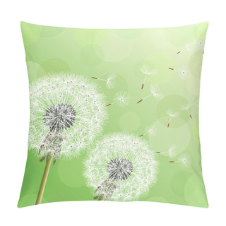 Personality  Green Background With Two Flowers Dandelions Pillow Covers