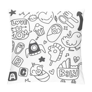 Personality  Sticker Icons Hand Drawn Doodle  ,children And Mother Pillow Covers