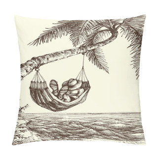 Personality  Beach Vector Illustration, Palm Tree And Hammock Pillow Covers