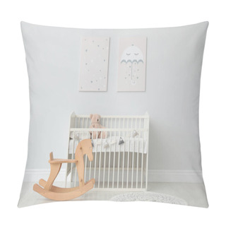 Personality  Minimalist Room Interior With Baby Crib, Decor Elements And Toys Pillow Covers