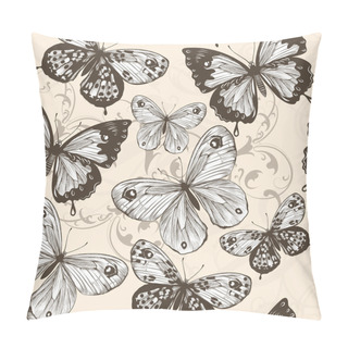 Personality  Vector Seamless Wallpaper With Swirls And Butterflies Pillow Covers