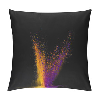 Personality  Orange And Purple Holi Powder Explosion On Black, Hindu Spring Festival Pillow Covers