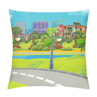 Personality  Cartoon Happy And Funny Scene Of The Middle Of A City For Different Usage Illustration For Kids Pillow Covers