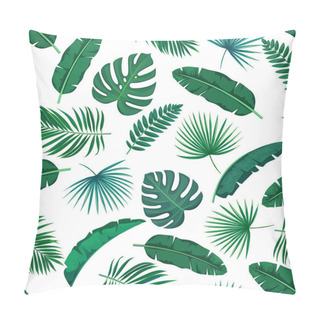 Personality  Vector Green Tropical Leaves Seamless Pattern. Jungle Exotic Banana Leaf, Philodendron, Areca Palm And Royal Fern. Background Summer Tropical Paradise Design Vacation. Pillow Covers