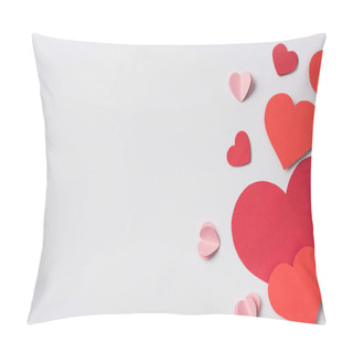Personality  Top View Of Red Hearts On White Background Pillow Covers