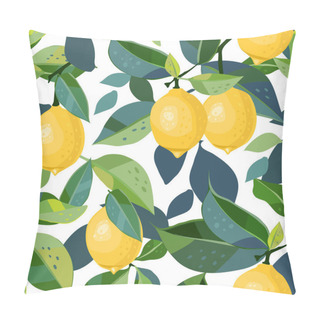 Personality  Seamless Pattern With Lemon, Leaves And Abstract Shapes. Can Be Used For Textile Design, Printing Fabric.  Limited Color Palette. Pillow Covers