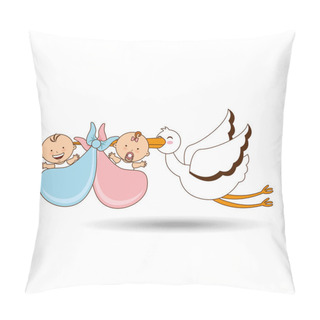 Personality  Twins Stork Birth Cartoon Design Pillow Covers