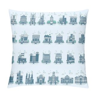 Personality  Vector Set Isolated Icons Architecture Buildings Linear Style Pillow Covers