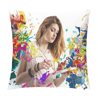Personality  Woman Painter With Brush Pillow Covers