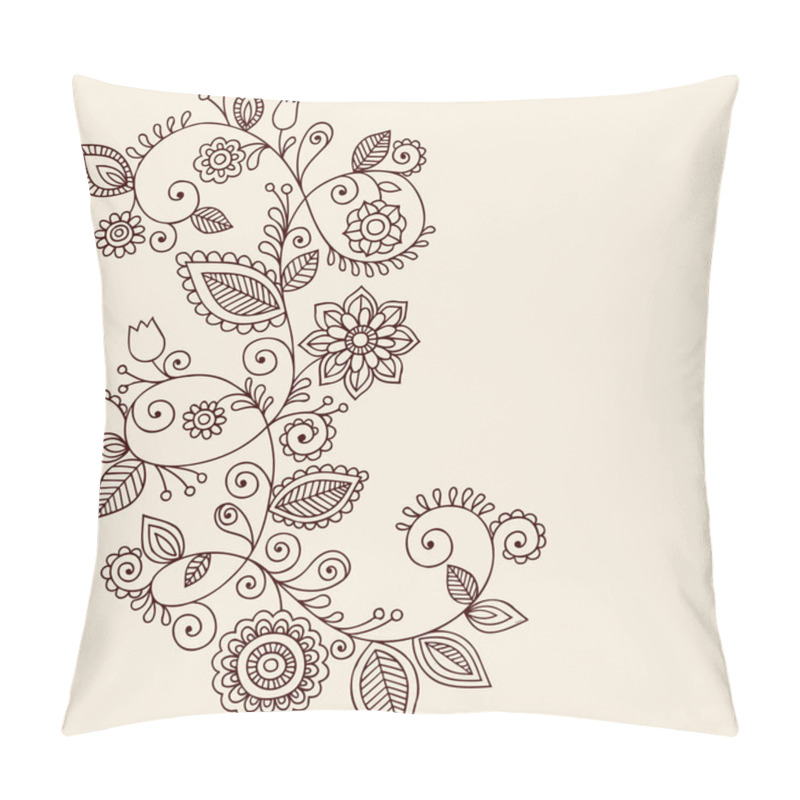 Personality  Henna Tattoo Paisley Flowers and Vines Doodles Vector pillow covers