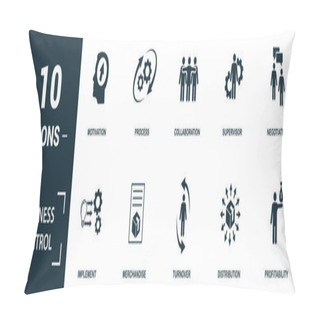 Personality  Business Control Icon Set. Collection Of Simple Elements Such As The Motivation, Process, Collaboration, Supervisor. Business Control Theme Signs. Pillow Covers