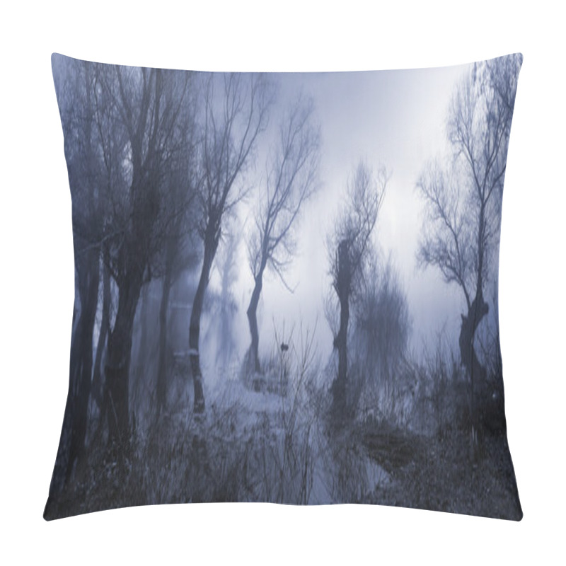 Personality  Creepy landscape in sepia tones showing old trees on the foggy autumn day pillow covers