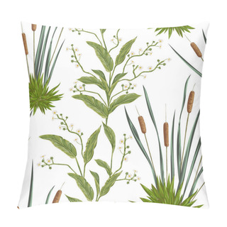Personality  Seamless Pattern With Bulrush And Swamp Plants. Vintage Hand Drawn Vector Illustration In Watercolor Style Pillow Covers