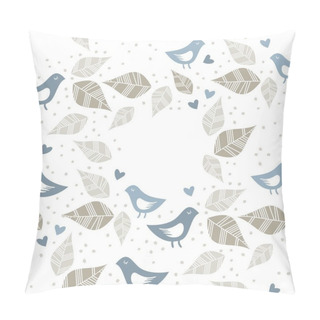 Personality  Little Blue Birds In Love With Hearts Dots And Leaves Wreath Seamless Pattern Isolated On White Pillow Covers