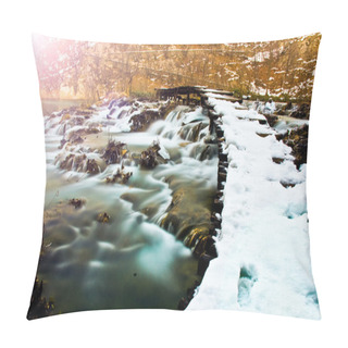Personality  Frozen River And Trees In Winter Season Pillow Covers