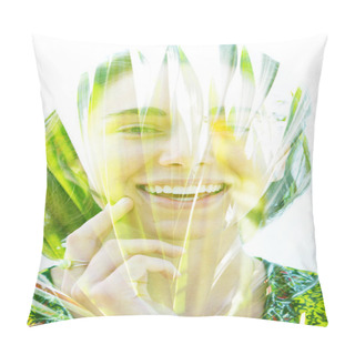 Personality Double Exposure Close Up Portrait Of A Young Pretty Woman Interw Pillow Covers