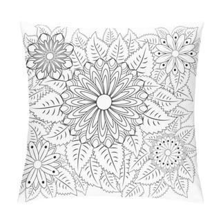 Personality  Fantasy Flowers Coloring Page. Hand Drawn Doodle. Floral Patterned Illustration. African, Indian, Totem, Tribal, Zentangle Design. Sketch Pillow Covers