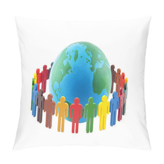 Personality  Circle Of Colourful People Around The Globe On White Background  Pillow Covers