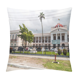 Personality  GEORGETOWN, GUYANA - AUGUST 10, 2015: Building Of The Parliament In Georgetown, Capital Of Guyana. Pillow Covers