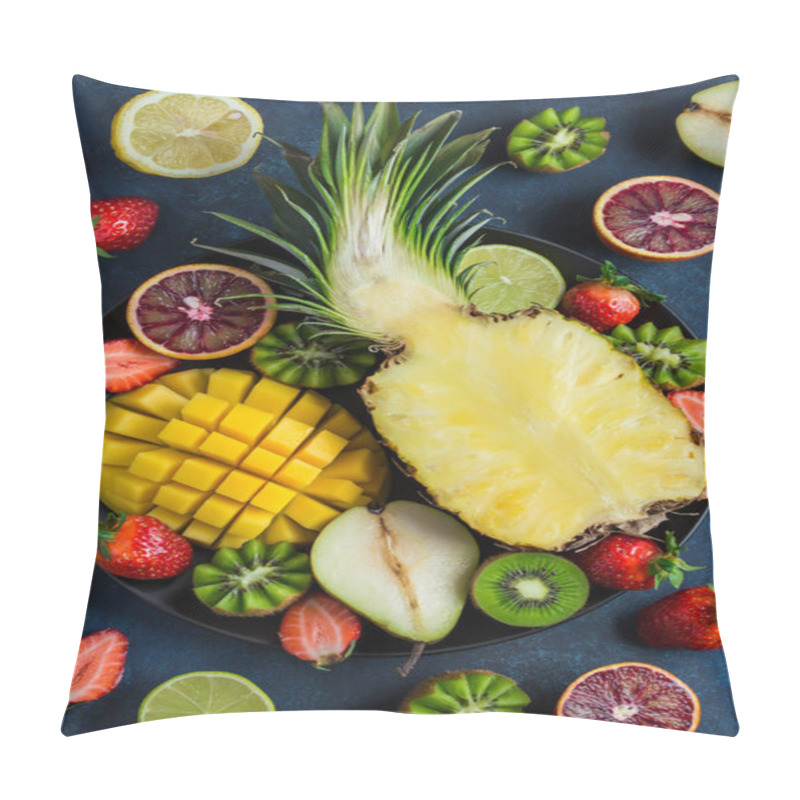 Personality  delicious fruits on dark blue background pillow covers