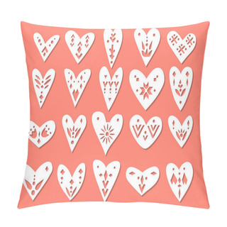 Personality  Cut Out Hearts With Scandinavian Ornaments For A Laser Cutting Template Of Paper And Vinyl. For Wedding And Valentine's Day Design. Pillow Covers