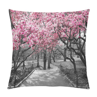 Personality  New York City - Pink Blossoms In Black And White Pillow Covers