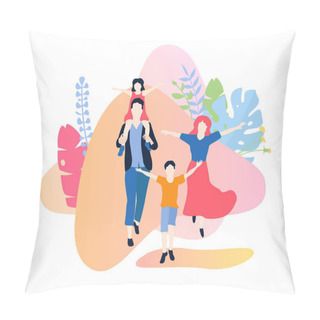 Personality  Summer Holiday. Family With Kids Walking In City Park Or Forest. Pillow Covers