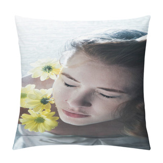Personality  Close Up Of Beautiful Woman Posing Underwater With Yellow Flowers Pillow Covers