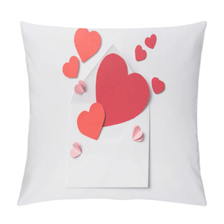 Personality  Top View Of Red Hearts And Envelope On White Background Pillow Covers