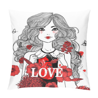 Personality  Beautiful Girl With Flowers Pillow Covers