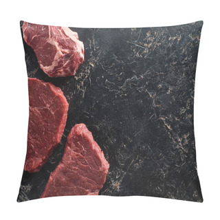 Personality  Top View Of Raw Beef Parts On Black Marble Surface Pillow Covers