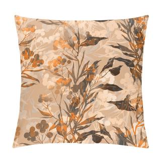 Personality  Digital Hand Drawn Mix Repeat Seamless Pattern With Imprints Of Leaves And Seeds With Meadow Flowers  Pillow Covers