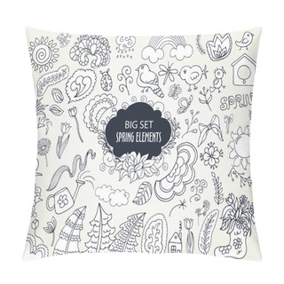 Personality  Set Of Floral Spring Elements In Outline Doodle Style Pillow Covers